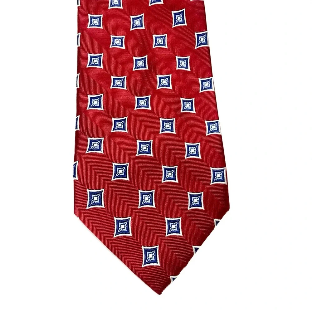 ✅Jos. A. Bank Executive 100% Silk Tie Red Blue Geometric ❗️Handmade ❗️#️⃣0021